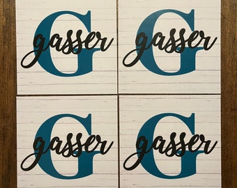 Custom Monogram Coasters - Set of 4 Ceramic Tile Decoupage Waterproof Coasters