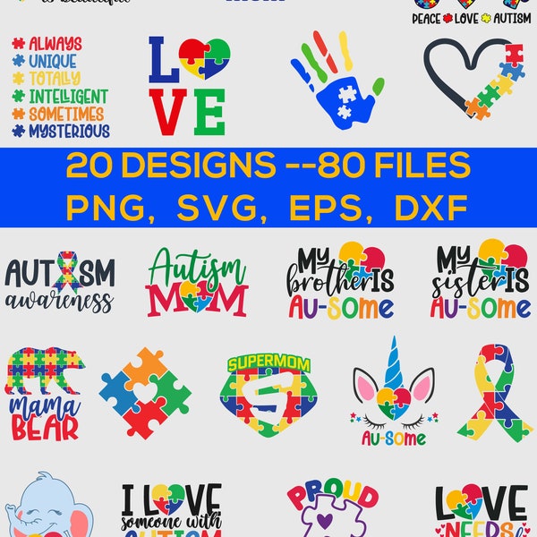 20 Autism digital designs bundle--svg, png, eps, dxf