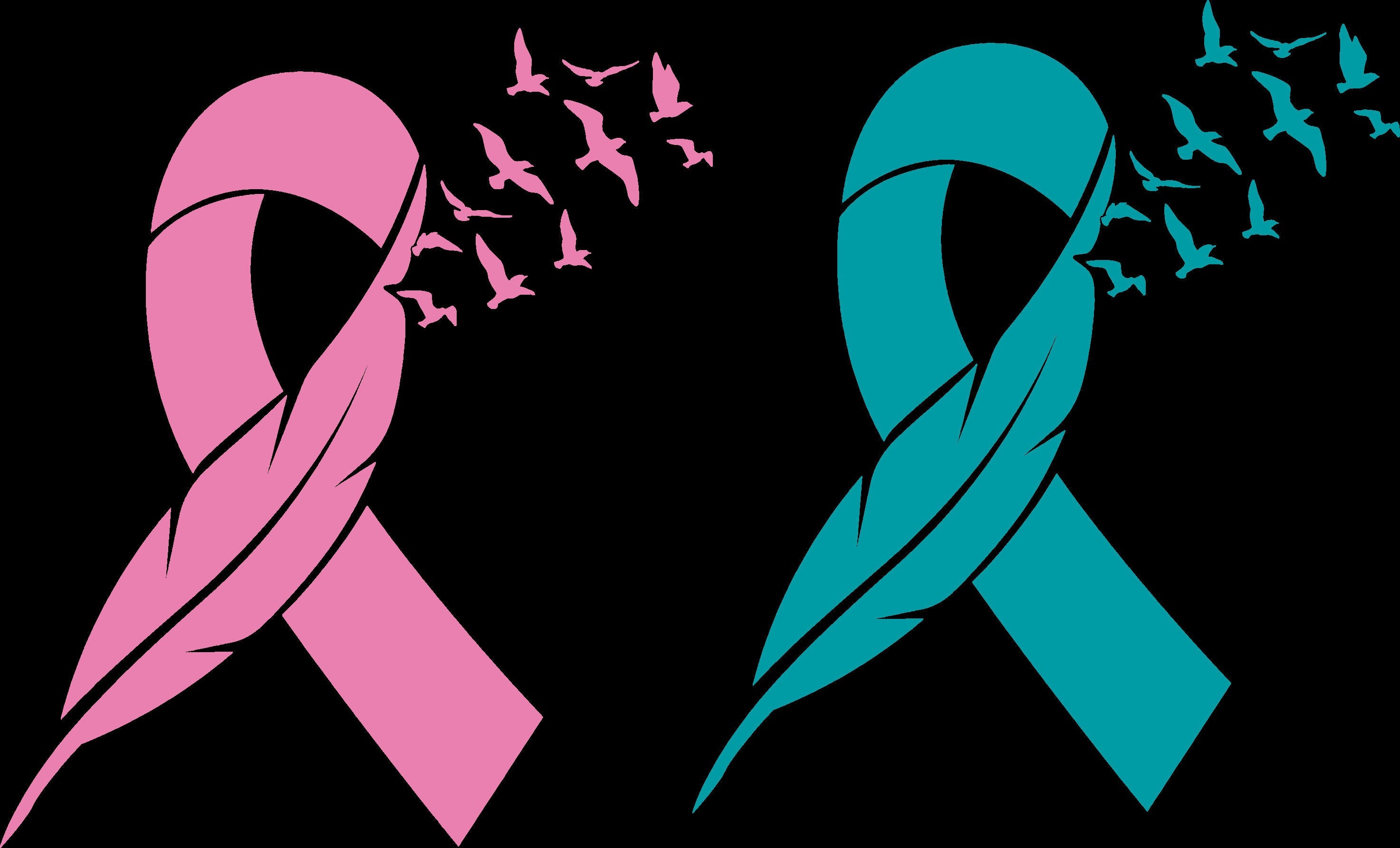 Cancer Ribbon With Feather and Birds digital Design SVG, PNG, EPS Etsy