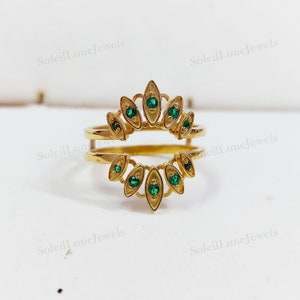 Round Green Emerald Enhancer Ring, 14K Gold Finish Emerald Ring Guard, Ring Guards & Spacers for Women, Wrap Ring, Engagement Ring Guard