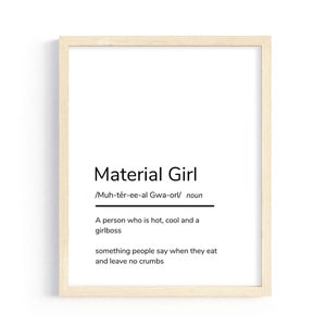 Material Girl Definition Print, Digital Wall Art, Material Gworl, Cute Digital Poster, Instant Download, PDF Print, Printable Wall Art Decor