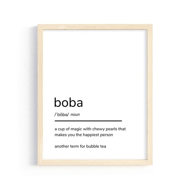 Boba Definition Printable Wall Art, Bubble Tea Poster, PDF Instant Download, Boba printable, Dictionary Print, Boba Tea Print, Boba Art