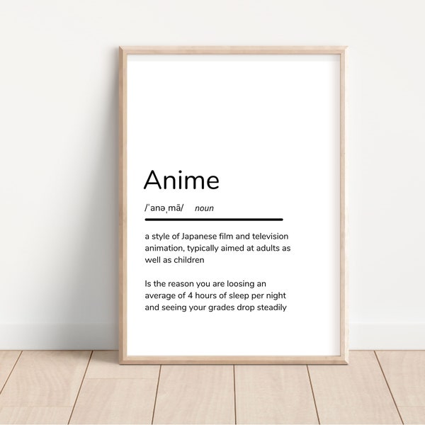 Anime Definition Printable Wall Art, Anime Poster, PDF Instant Download, Anime printable, Dictionary Print, Anime Print, Anime Art