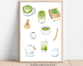 Impression d'art de thé matcha | Décoration de café de cuisine japonaise (téléchargement numérique)