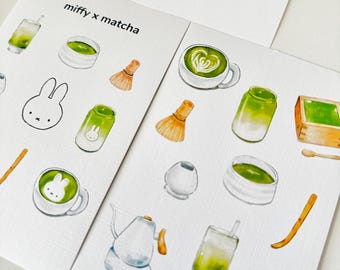Miffby Matcha Cafe Art Print | Bunny Drink Home Decor (4x6)
