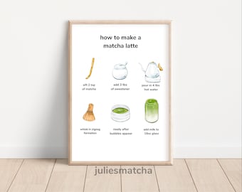 Impression d'art de recette de matcha latte | Jolie affiche de cuisine (téléchargement numérique)