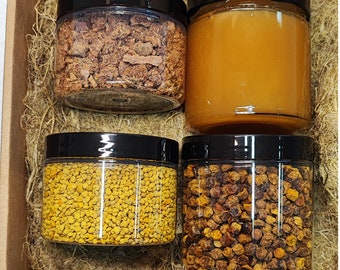 Coffret cadeau 2025, pain d'abeille 100 g, propolis d'abeille 70 g, pollen d'abeille 100 g, miel Bee Fresh 2025 250 g, frais de la ferme des abeilles sur votre table, cadeau frais