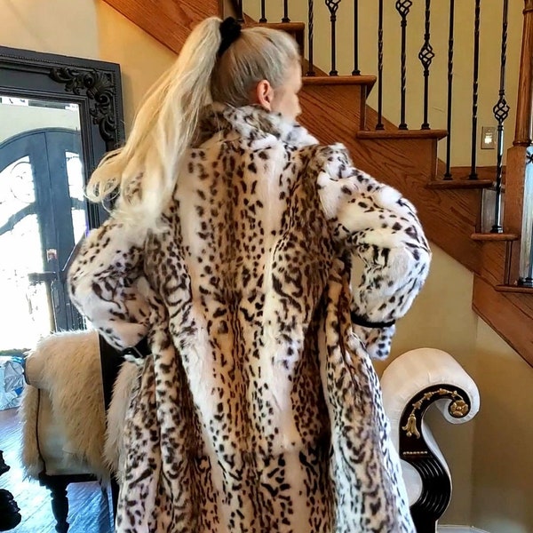 Lynx/Leopard Print Rabbit Fur Coat sz S/M