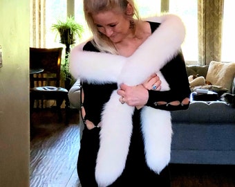 White Fox Fur Boa Wrap with Tails