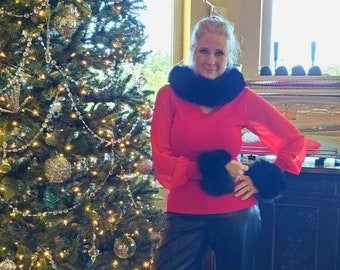 Black Fox Fur Wrist Cuffs & Collar Set