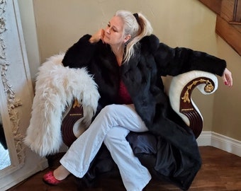 Extra Long Super Plush Black Rabbit Fur Coat