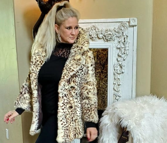 Gorgeous Rabbit Fur Coat with Bobcat Print sz Sm - image 7