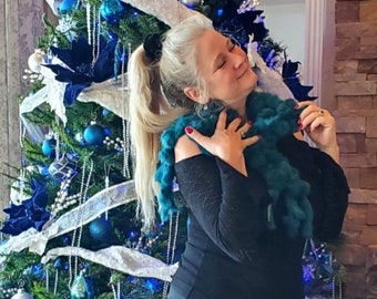 Teal Green Rabbit Fur Ball Scarf