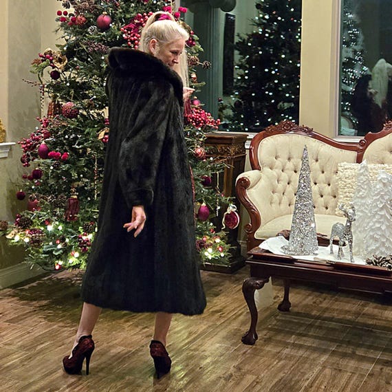 本物のブラックグラマロングミンクファーコート - Etsy 日本