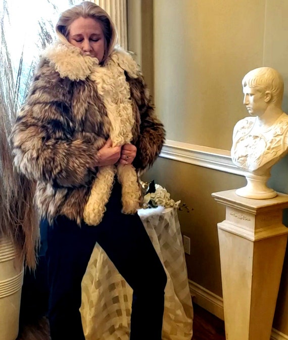 Coyote & Mongolian Lamb Fur Coat Sz S/M - Etsy