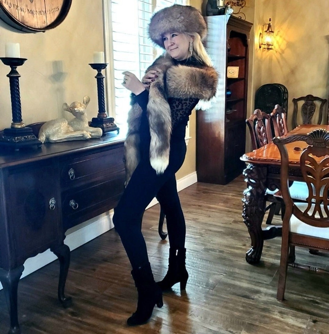 Plush Red/brown Crystal Fox Fur Wrap and Hat - Etsy Israel