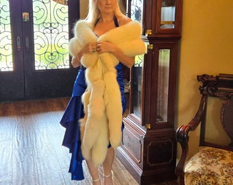 White Fox Fur Boa Wrap with Tails