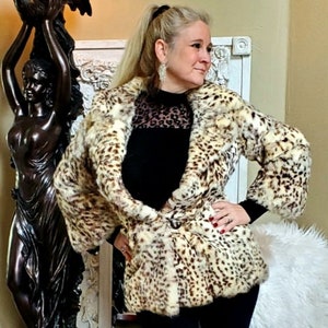 Gorgeous Rabbit Fur Coat with Bobcat Print sz Sm