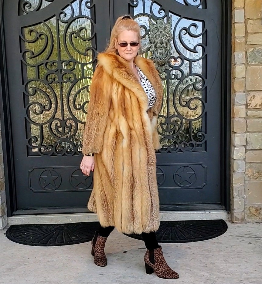 Red fox full length fur coat sale