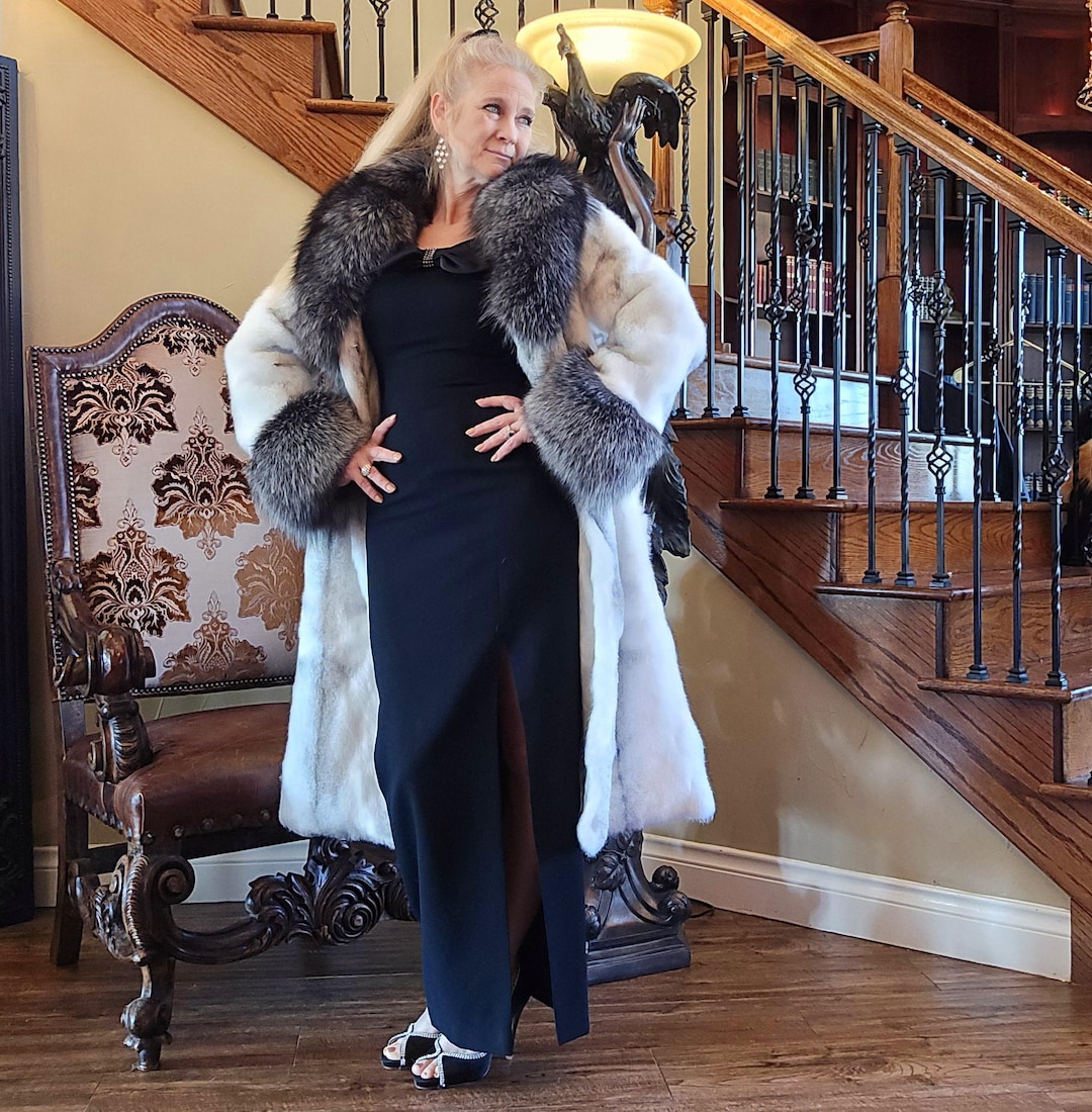 高級ロング革コートfoxとラビット 高級本革 毛皮 ロングコート