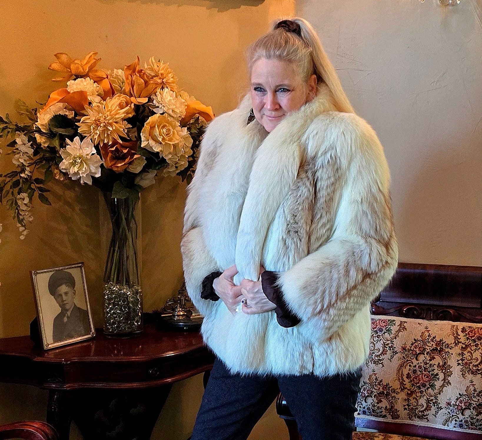 Premium Ivory Feathered Fox Fur Coat - Etsy
