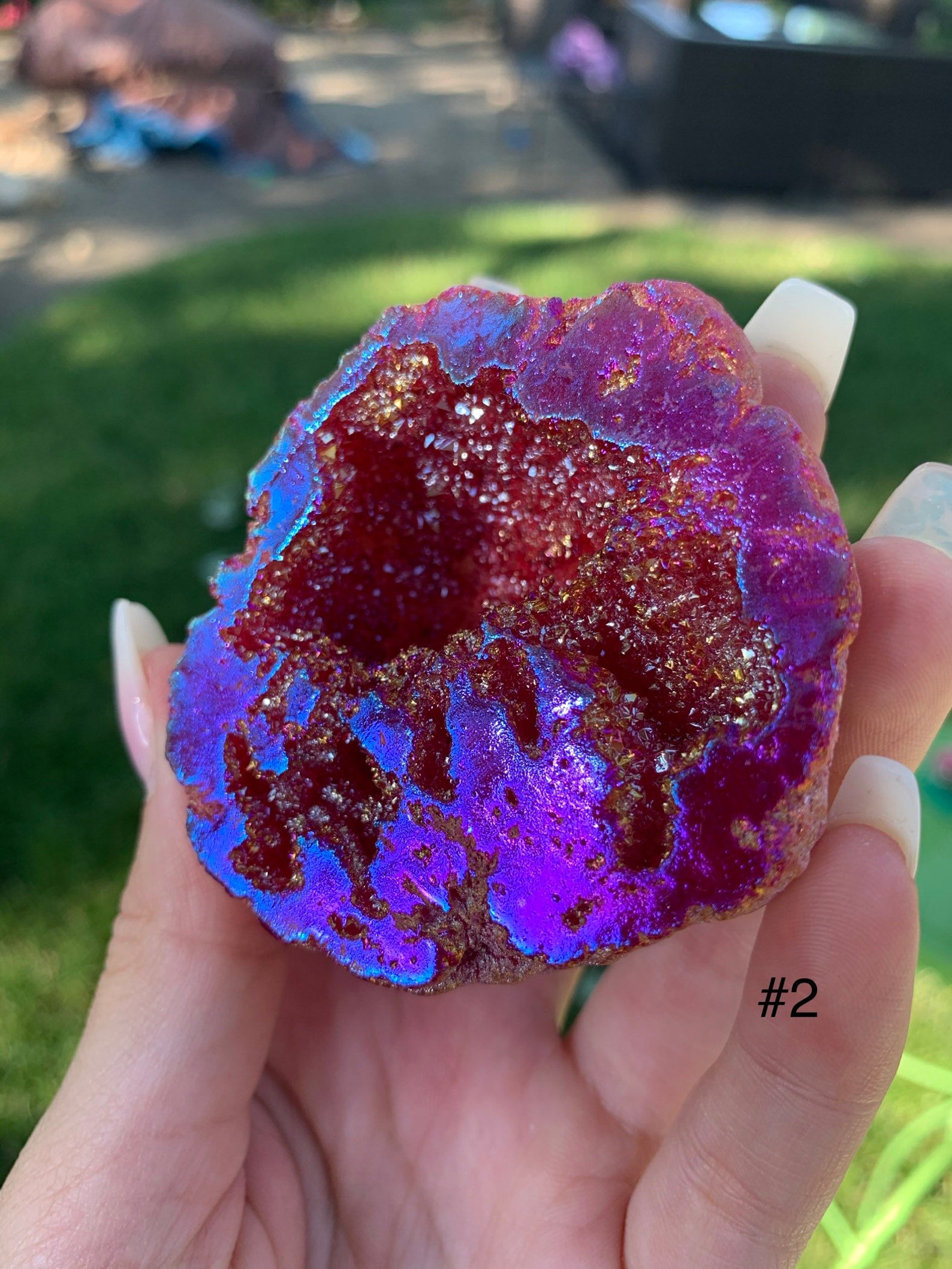 Large titanium crystal geode. Rainbow crystal geode cave. Raw Etsy