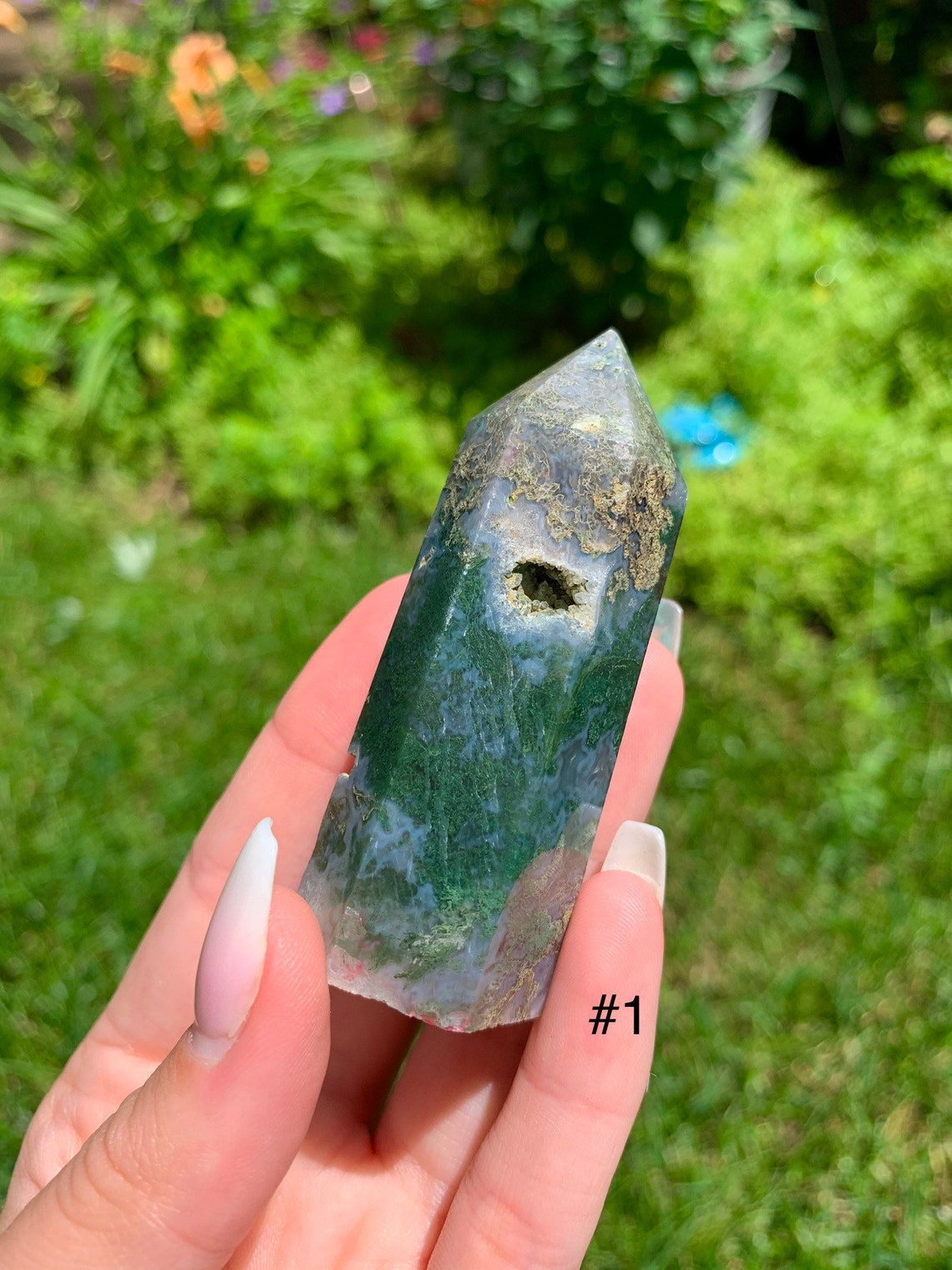 Druzy moss agate towers. Moss agate crystal tower. Green | Etsy