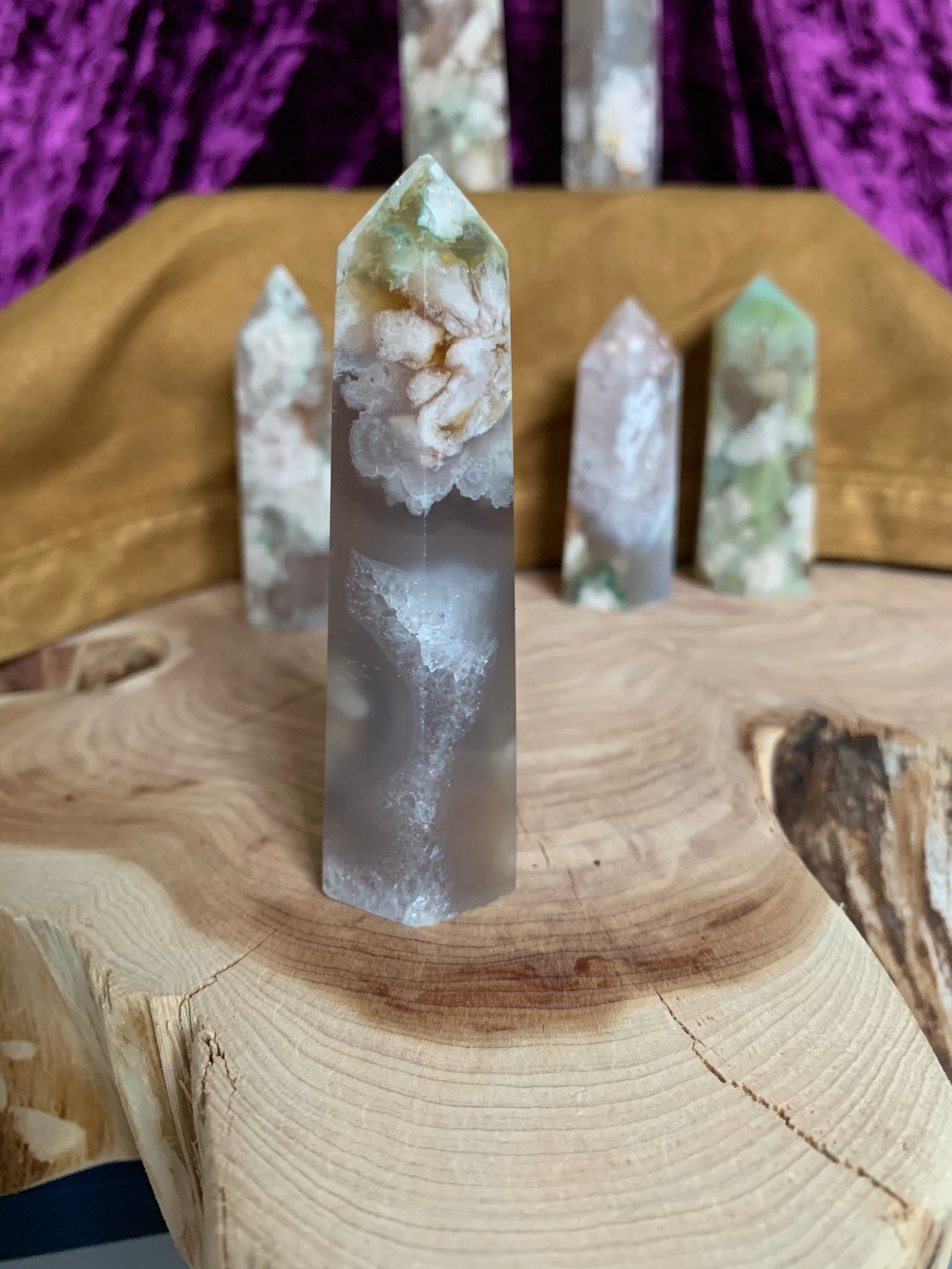 Green flower agate tower. High quality druzy green flower | Etsy