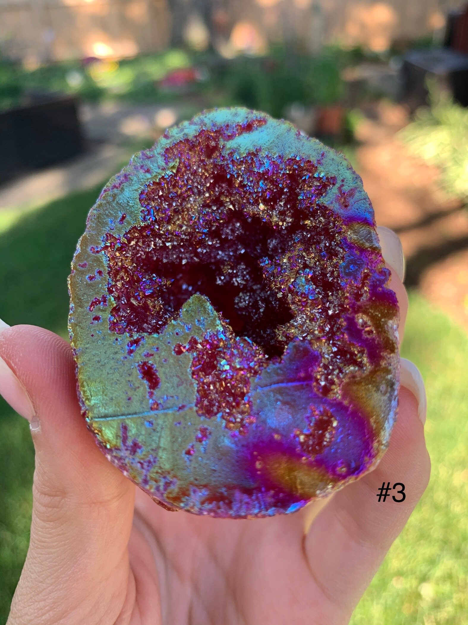 Large titanium crystal geode. Rainbow crystal geode cave. Raw Etsy