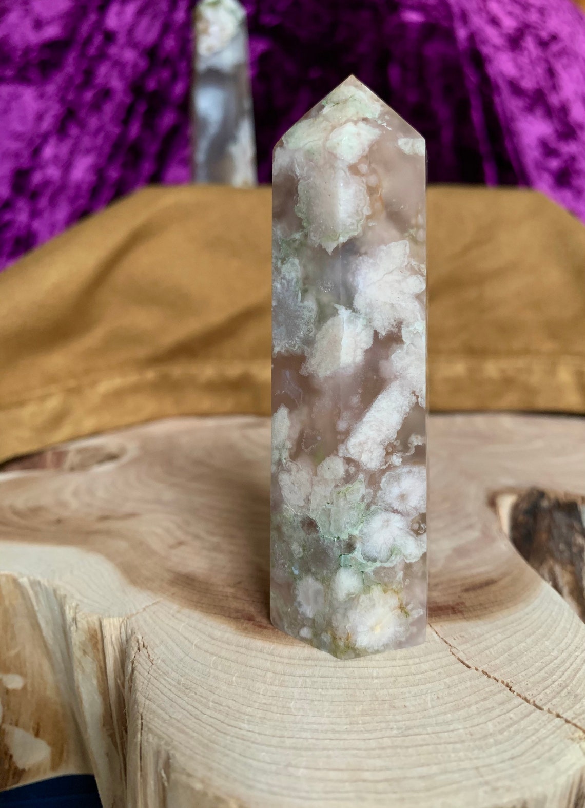 Green flower agate tower. High quality druzy green flower Etsy