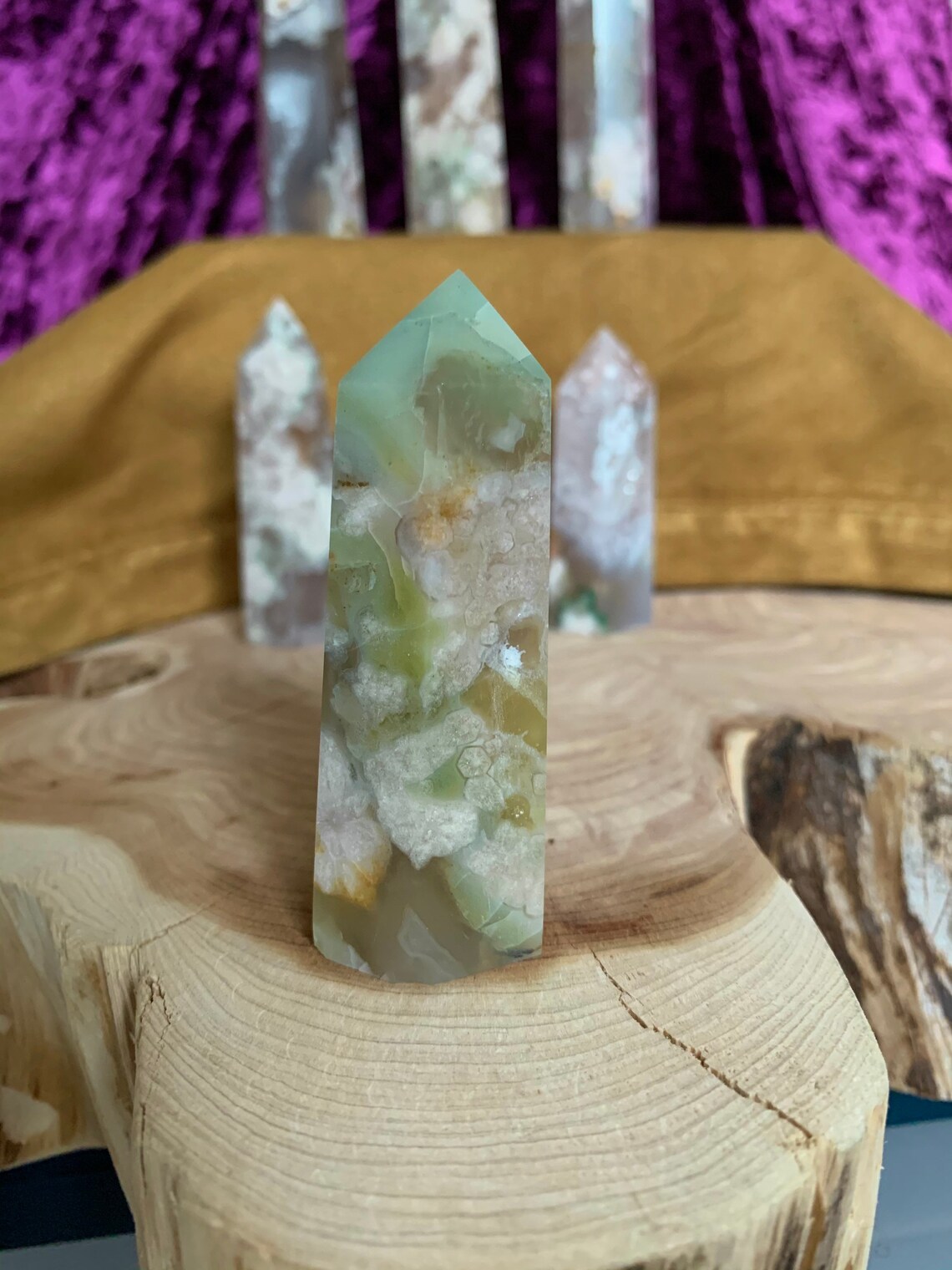 Green flower agate tower. High quality druzy green flower Etsy