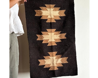 Black Aztec Medallion Wool Rug Handwoven, Camel Star Sheep Wool Wall Hanging Tapestry, Bold Accent Rug, Argentine Loom Decor