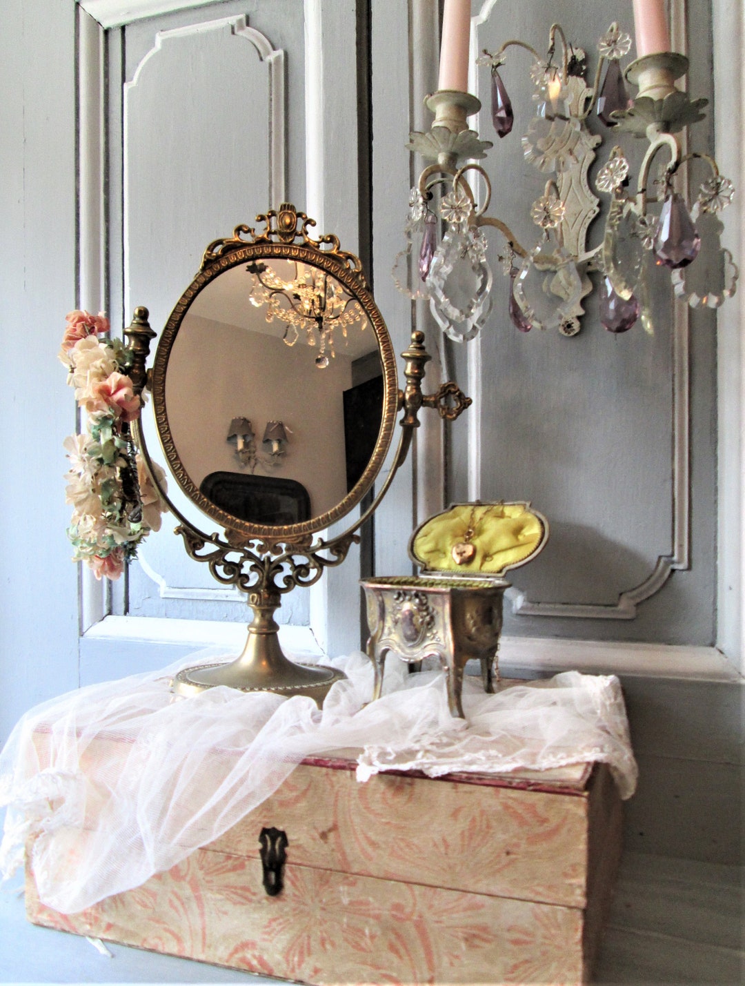 Antique French Vanity Mirror Ornate Late 1930's Swiveling Etsy