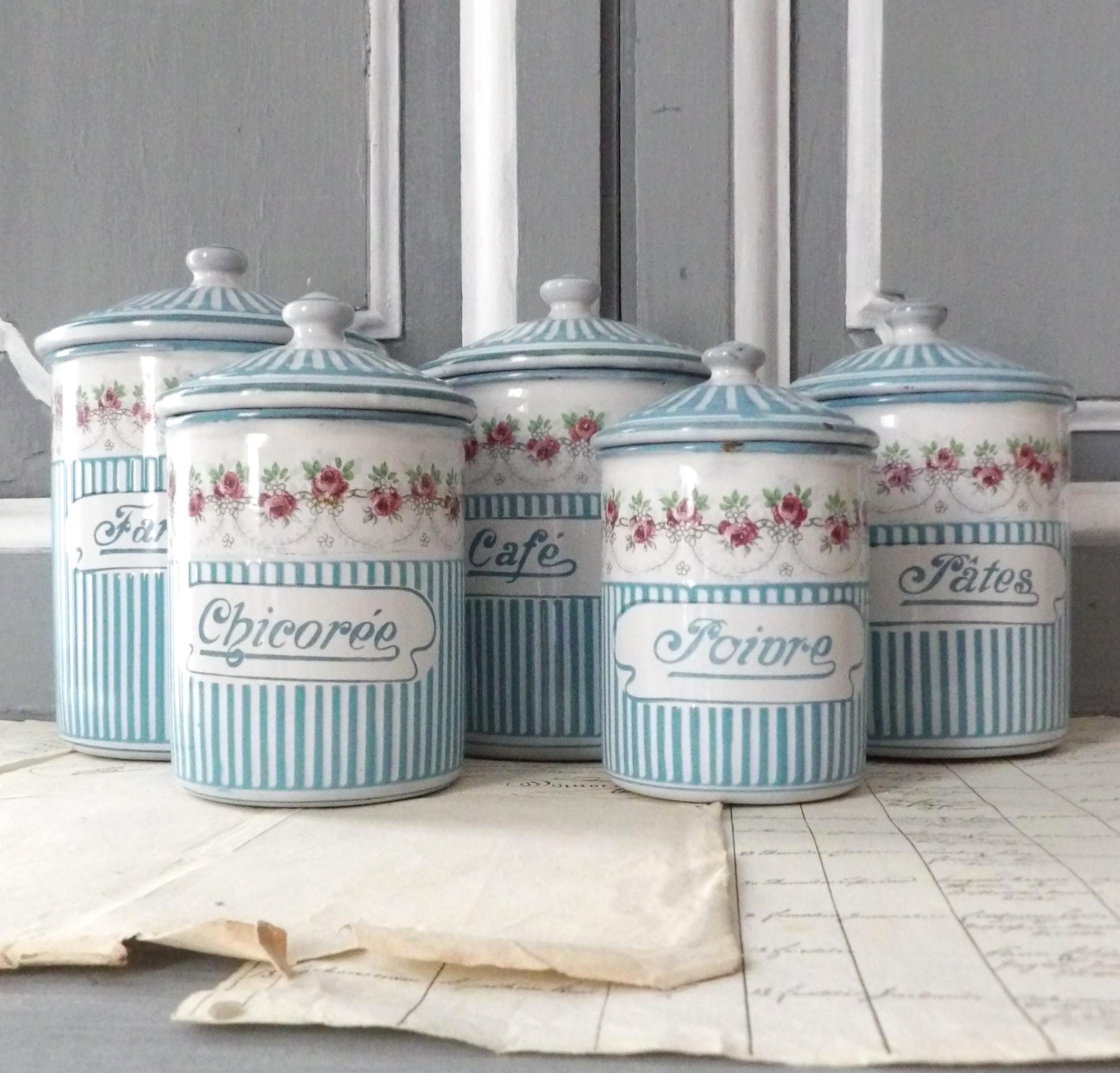 Antique French Enamel Canisters - Etsy