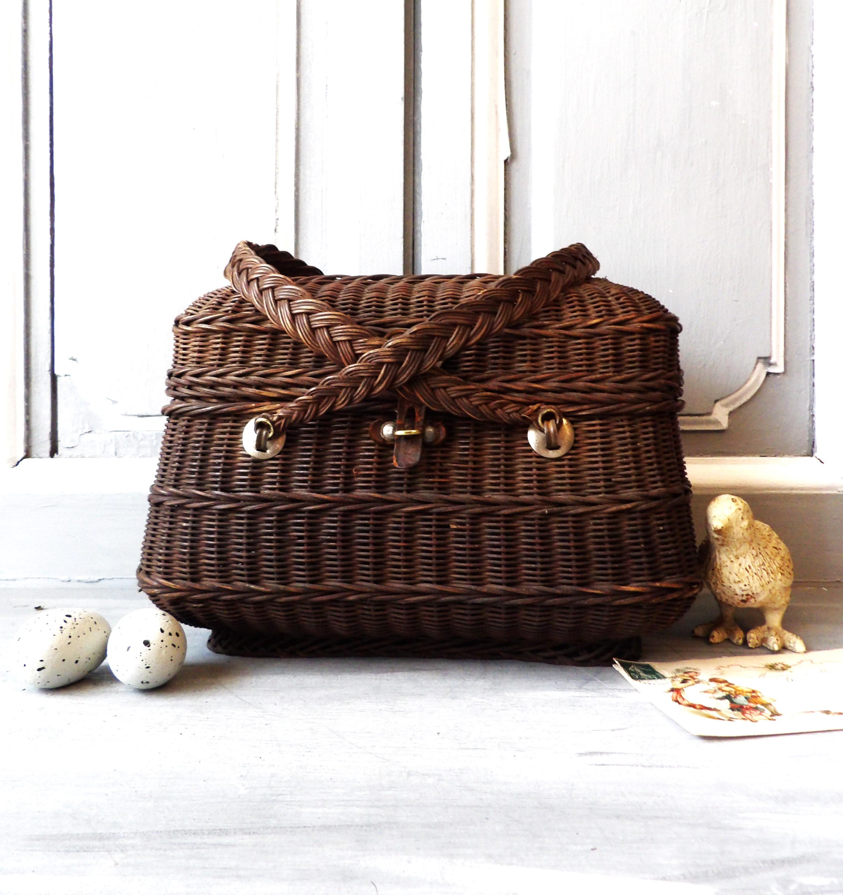 Antique French Wicker Market Basket Early 1900