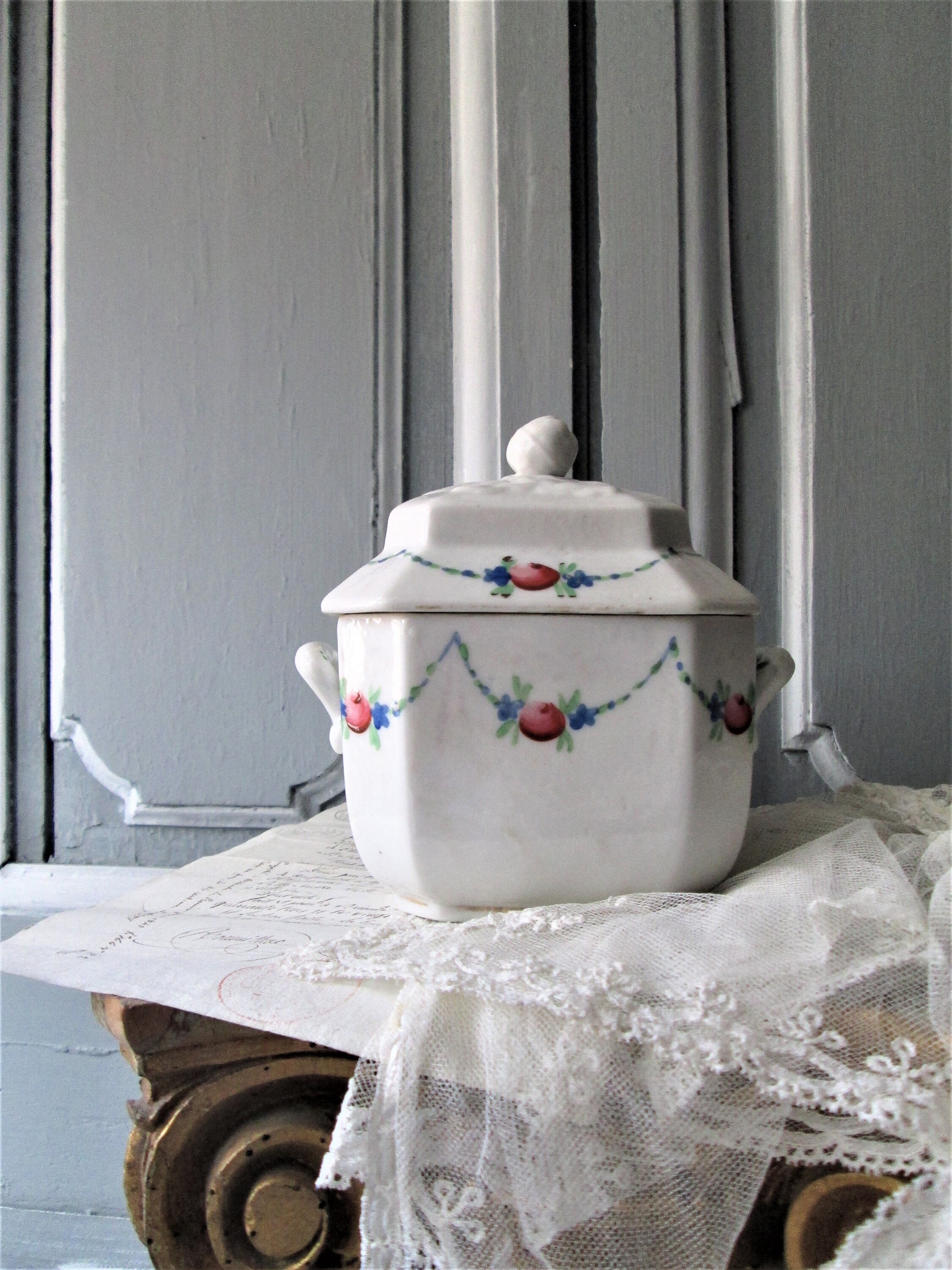 Antique French Ironstone Sugar Bowl Late 19th Century Painted Etsy