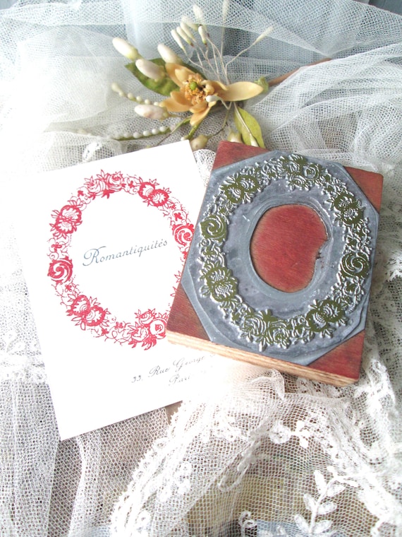 French letterpress block 1980's French wedding engagement invitation.