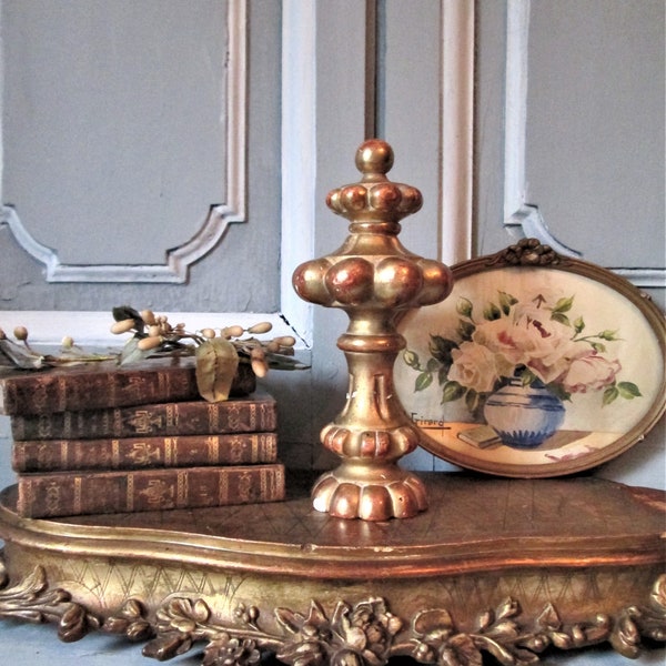 French  gilded finial late 1700"s gilded wooden finial architectural salvage carved gold leaf decorative large wood plaster finial.