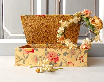 Antique French Fabric Box: 1930s Floral Pattern Trinket Box