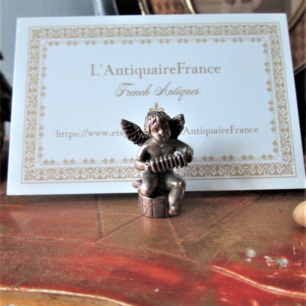 Edwardian business card holder angel putti tiniest card holder1920 plated metal business card holder.