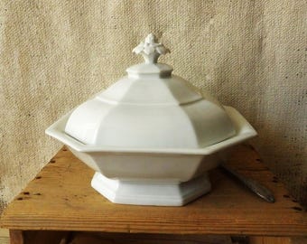 Antique French ironstone tureen circa 1900 octagonal.