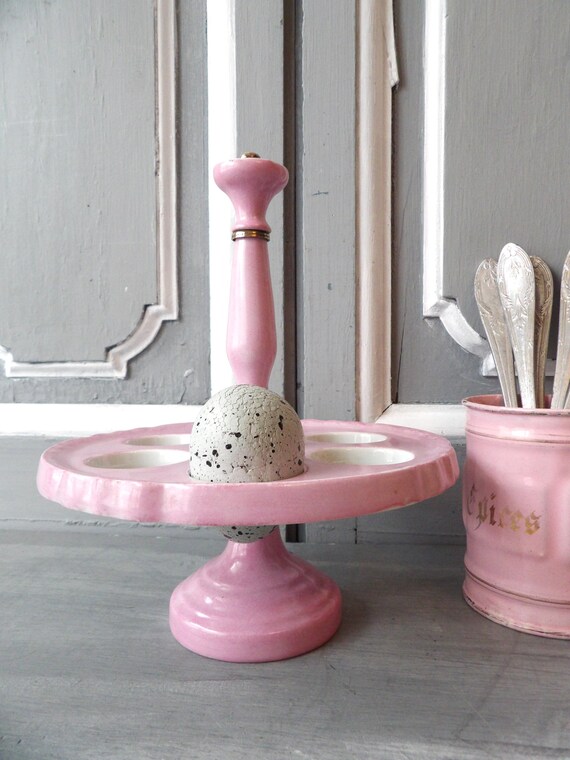 Service à œufs Ancien En Porcelaine Sur Présentoir - Vintage, Multicolore, Occasion