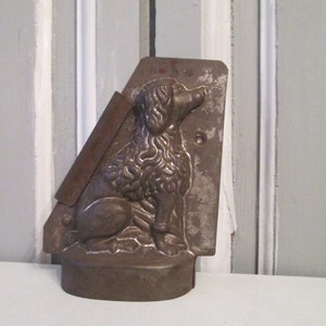 1900 French chocolate mold RARE early antique poodle dog French chocolate mold stamped  two sided with clip.
