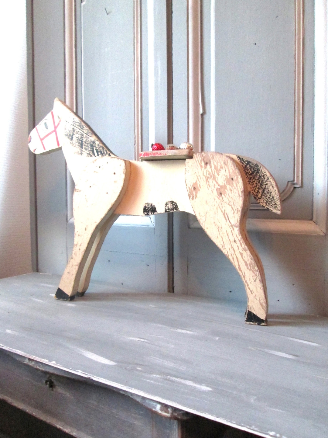 1910 Antique French Wooden Horse Folk Art Painted Tall Wooden Etsy