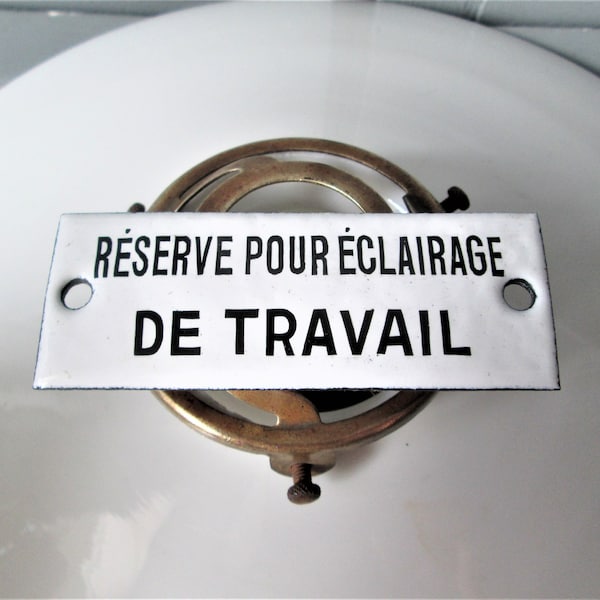 1950 French enamel sign vintage French electrical supply storage room small black and white enamel sign.