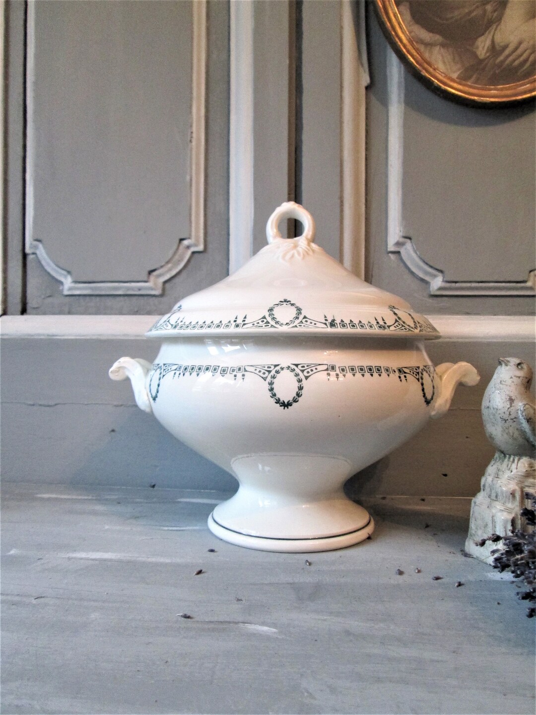 Antique French Soup Tureen Late 19th Century Saintamand Ironstone Soup