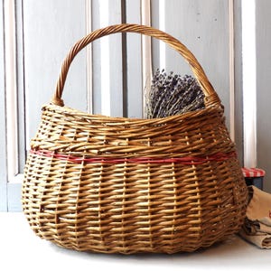 French basket vintage hand woven French wicker basket French market basket.