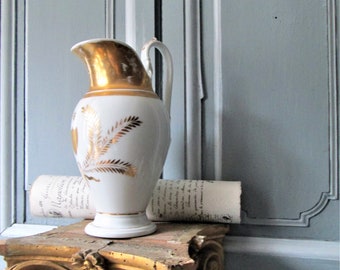 Antique French 1810's water pitcher French empire period Napoleonic era pitcher old Paris Empire jug.