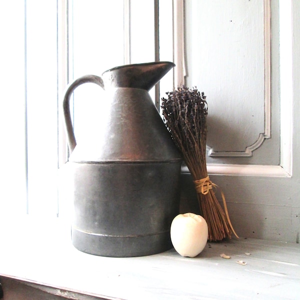 French watering can X large  antique French galvanized metal watering can jug.