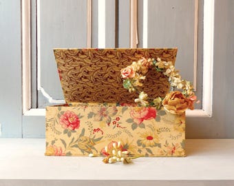 Antique French Fabric Box Romantic Boudoir Box With Pink Flowers 